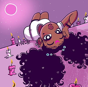 Stylized Black Girl Illustration with Candles and Purple Sky HD wallpaper