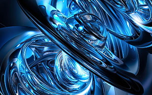 Abstract Blue Liquid Metal Swirls and Glossy Fluid Shapes Wallpaper HD wallpaper
