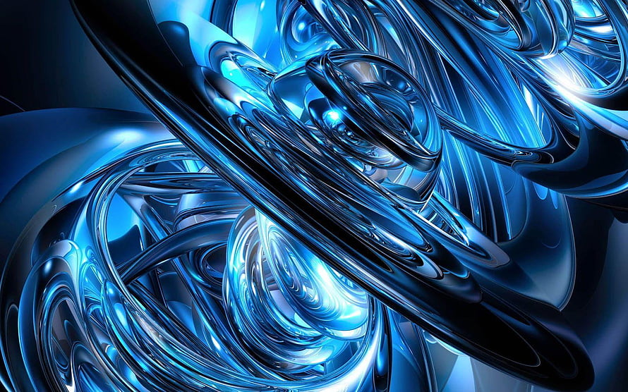 Abstract Blue Liquid Metal Swirls and Glossy Fluid Shapes Wallpaper HD wallpaper