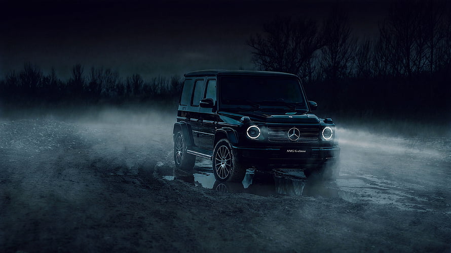 Mercedes-Benz G-Class SUV Driving Through Misty Terrain at Night HD wallpaper