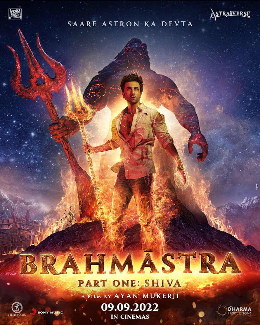 Brahmastra Part One Shiva Movie Poster Featuring Ranbir Kapoor with Trishul and Cosmic Fire HD phone wallpaper
