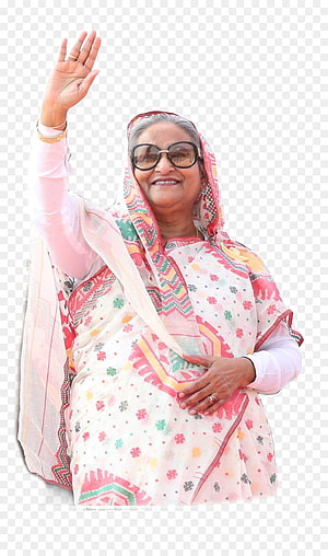 Sheikh Hasina Waving in Traditional Attire with Patterned Headscarf and Sunglasses HD phone wallpaper