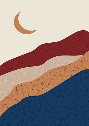 Mid Century Modern Desert Dunes with Crescent Moon Minimalist Abstract Landscape Art HD phone wallpaper