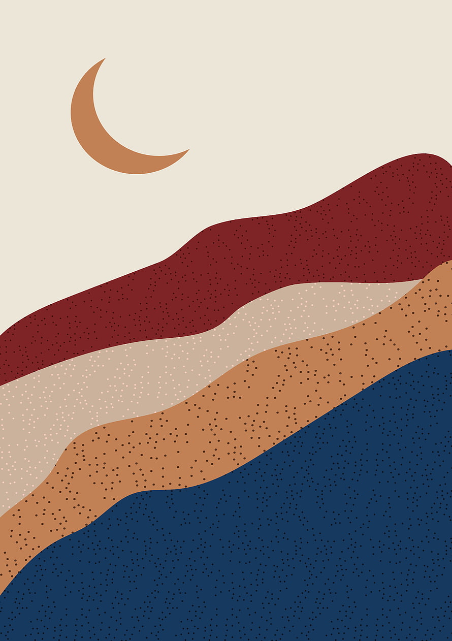 Mid Century Modern Desert Dunes with Crescent Moon Minimalist Abstract Landscape Art HD phone wallpaper