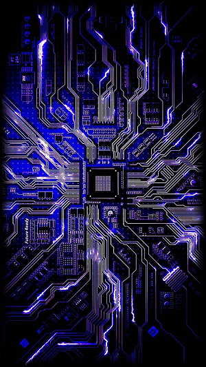 Glowing Blue Circuit Board Pattern with Central Processor and Tracing Lines HD phone wallpaper