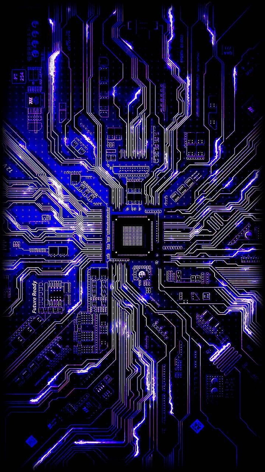 Glowing Blue Circuit Board Pattern with Central Processor and Tracing Lines HD phone wallpaper