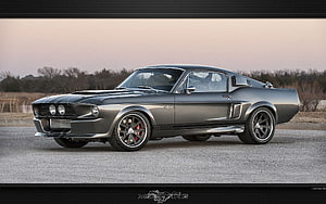 1967 Ford Mustang Shelby GT500 Fastback in Matte Grey with Racing Stripes HD wallpaper
