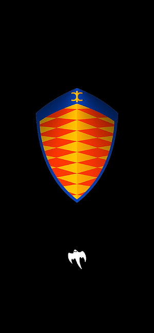 Koenigsegg Shield Emblem with Diamond Pattern on Black Background HD phone wallpaper