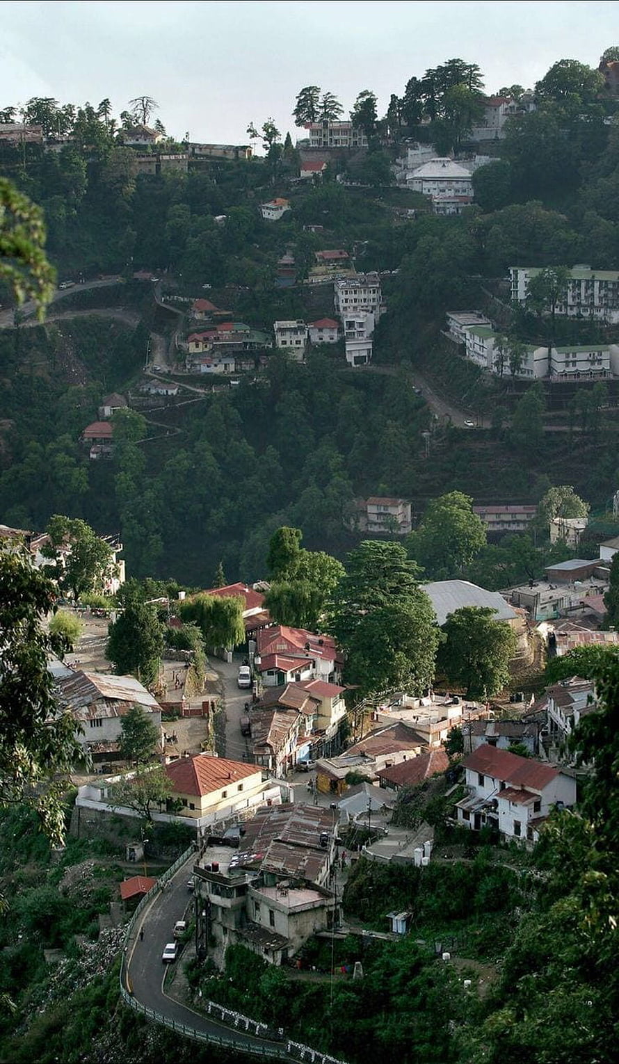 Hillside town with winding roads and lush greenery HD phone wallpaper