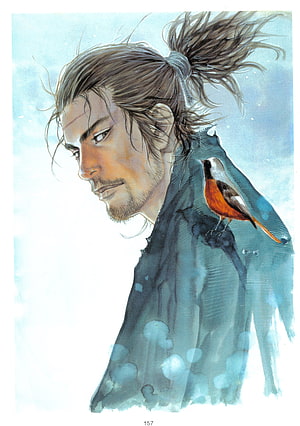 Vagabond by Takehiko Inoue Watercolor Illustration of Ronin with Bird HD phone wallpaper