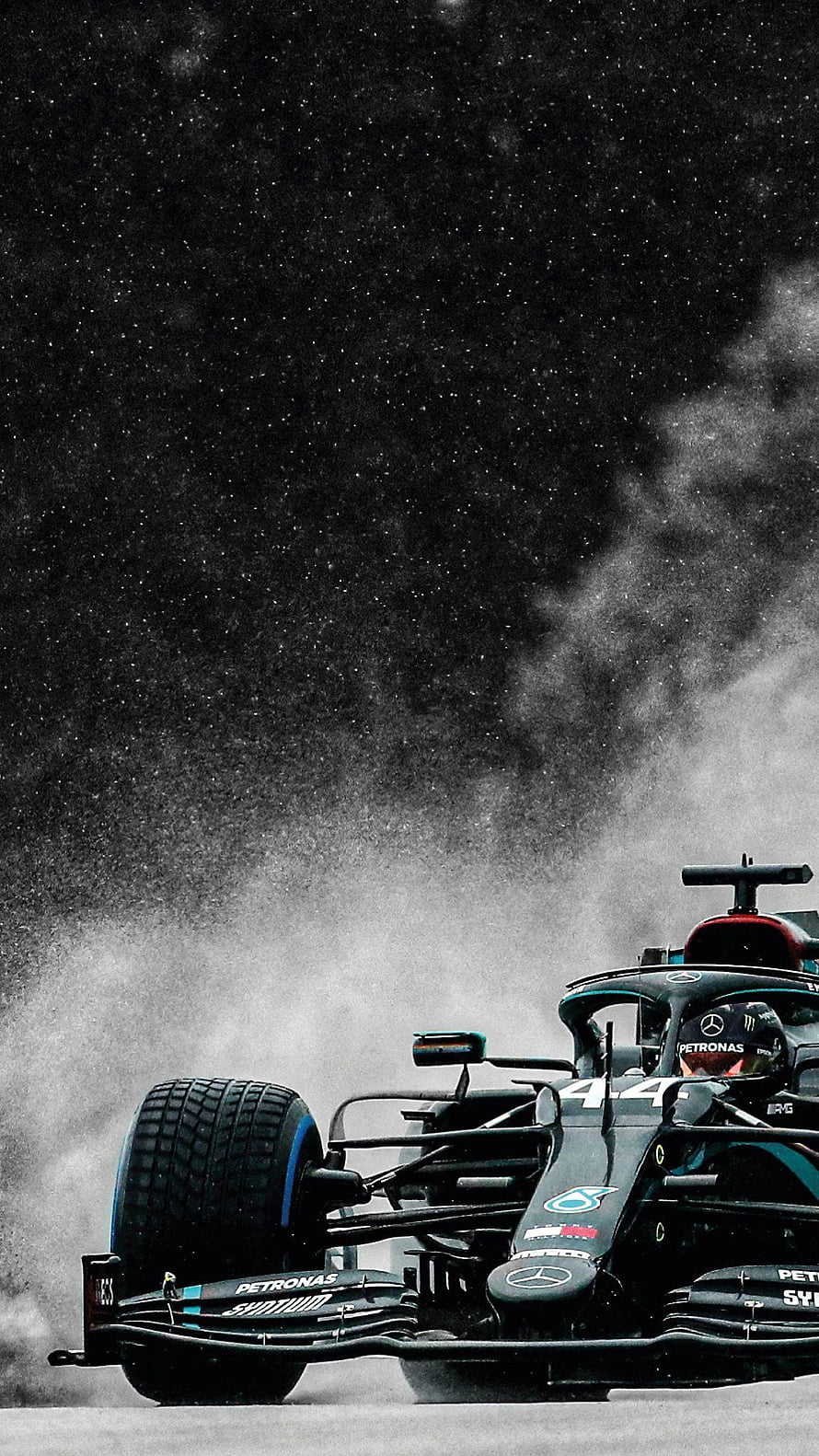 Mercedes F1 W14 in the Rain with Lewis Hamilton Driving HD phone wallpaper