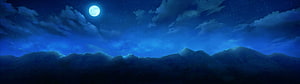 Serene Night Sky with Full Moon and Clouds Over Mountain Range HD wallpaper