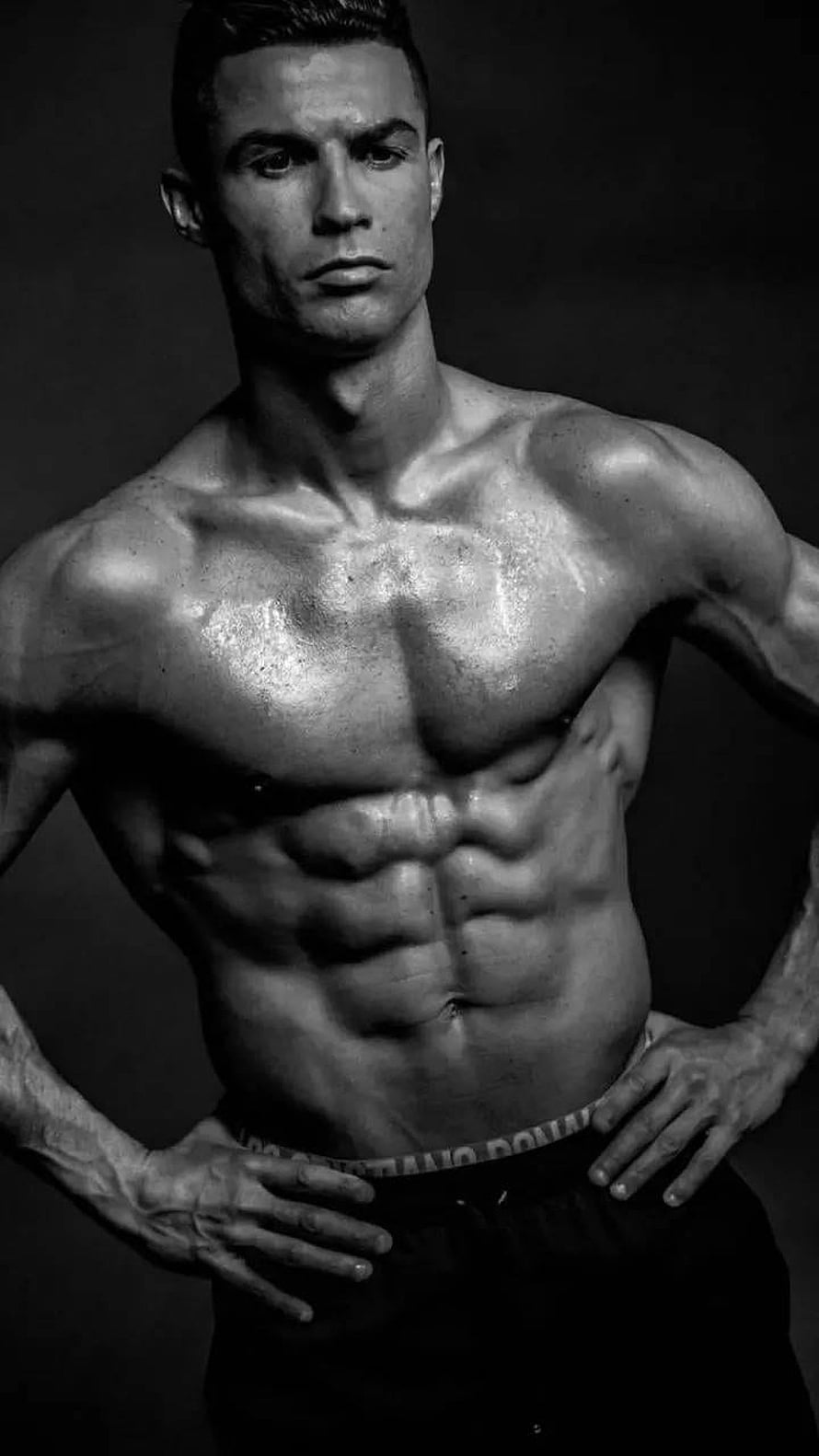 Cristiano Ronaldo Black and White Portrait Showing Defined Abs and Muscular Physique HD phone wallpaper