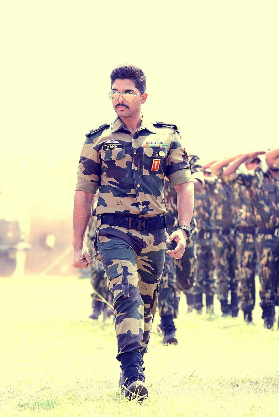 Allu Arjun in Indian Army Camouflage Uniform Walking on Grass Field HD phone wallpaper