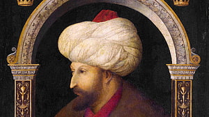 Portrait of Fatih Sultan Mehmet II in Ottoman Turban and Archway, Fatih Sultan Mehmet, mehmed ii HD wallpaper