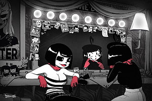 Backstage Portrait of BonBon and Dash in Black and White Comic Style HD wallpaper