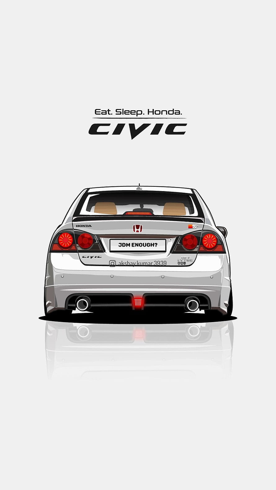 Rear View Illustration of a Modified Honda Civic Type R FD with Dual Exhausts and Sporty Bumper HD phone wallpaper