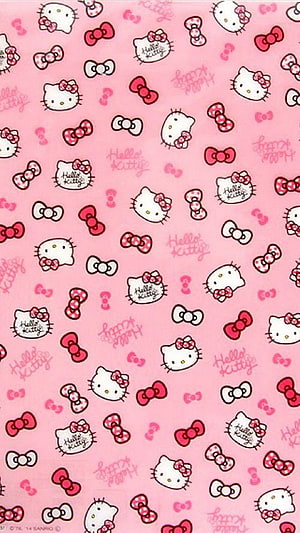 Cute Hello Kitty Pink Wallpaper With Bows And Faces Pattern HD phone wallpaper