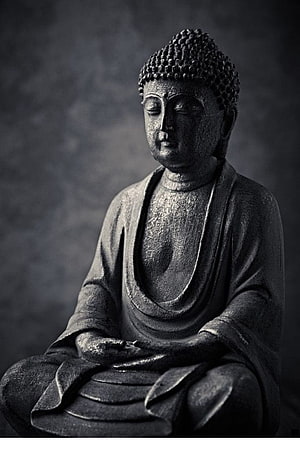 Serene Black And White Buddha Statue In Meditative Pose HD phone wallpaper