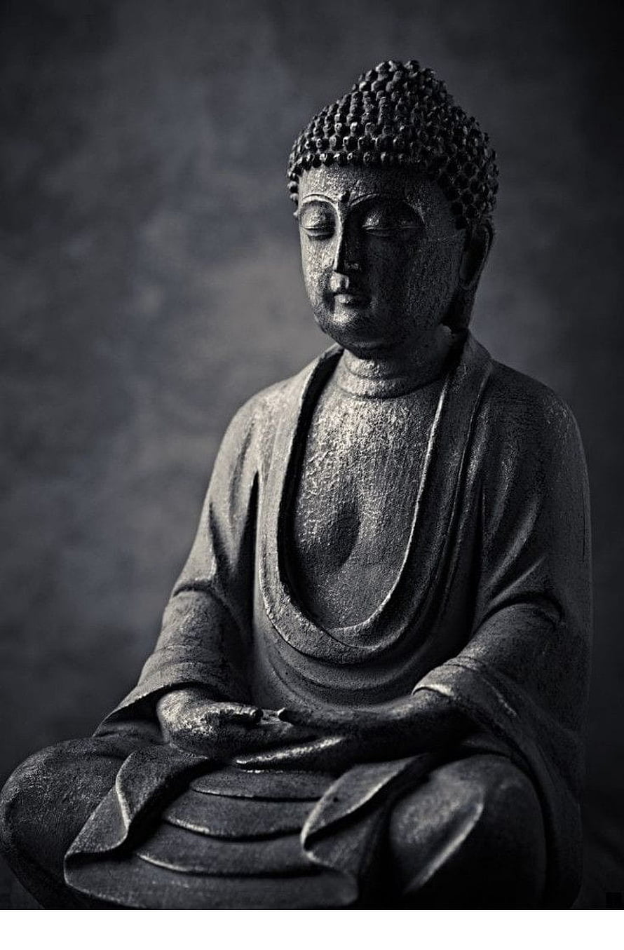 Serene Black And White Buddha Statue In Meditative Pose HD phone wallpaper