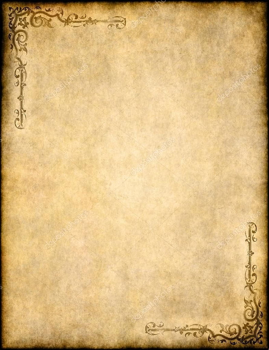 Antique Parchment Paper Texture with Ornate Corner Flourishes and Aged Vellum Background HD phone wallpaper