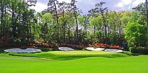 Augusta National Golf Club Fairway with Sand Bunkers and Lush Green Landscape HD wallpaper