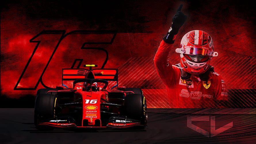 Charles Leclerc Ferrari F1 Car and Driver Victory Celebration Wallpaper HD wallpaper