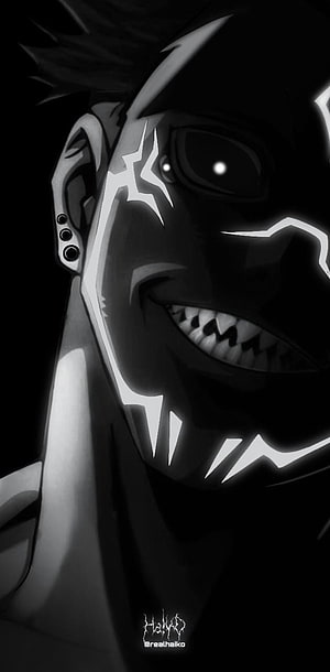 Dark Anime Character With Glowing White Face Markings And Piercings HD phone wallpaper
