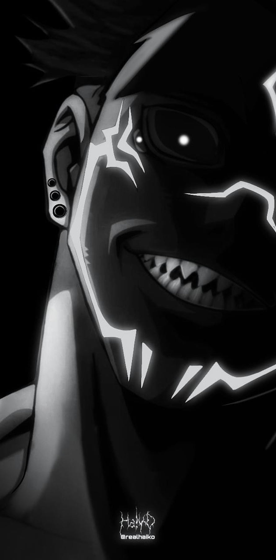 Dark Anime Character With Glowing White Face Markings And Piercings HD phone wallpaper