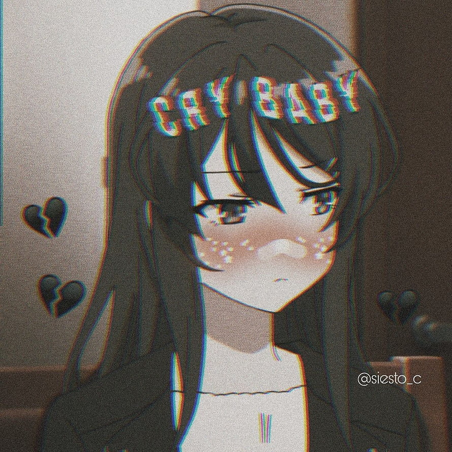 Grunge Anime Girl With Glitch Text And Broken Hearts HD phone wallpaper