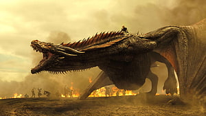Daenerys Targaryen Riding Drogon Dragon in Game of Thrones Battle Scene HD wallpaper