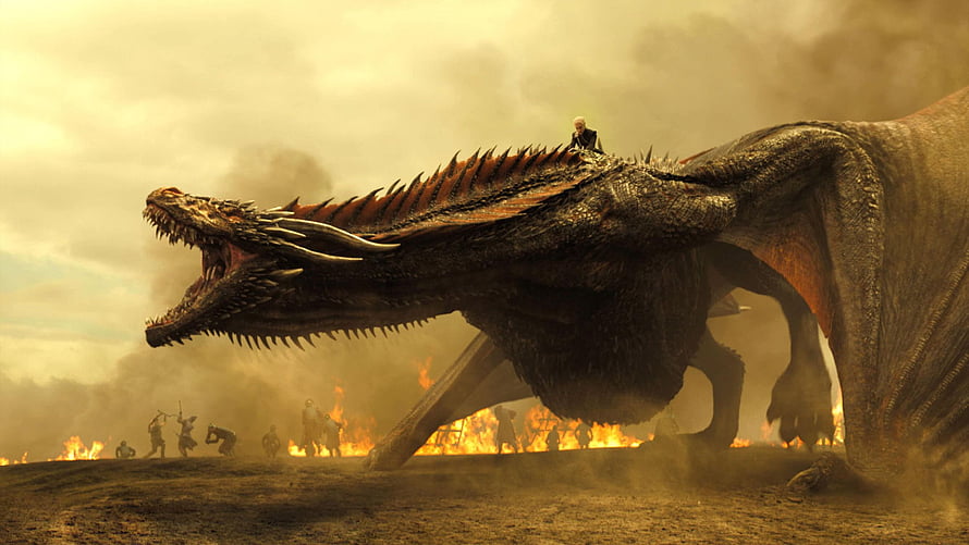 Daenerys Targaryen Riding Drogon Dragon in Game of Thrones Battle Scene HD wallpaper