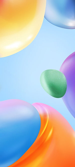 Colorful Abstract 3D Spheres and Bubbles Floating on Light Blue Background HD phone wallpaper