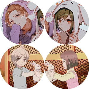 Anime Characters in Bunny Hoodies and Holding Rabbits HD phone wallpaper