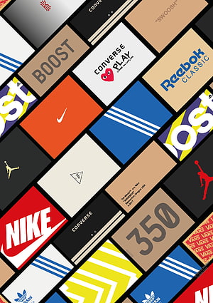 Sneaker Brand Logo Mosaic Featuring Nike, Adidas, Converse, Reebok, and Jordan HD phone wallpaper