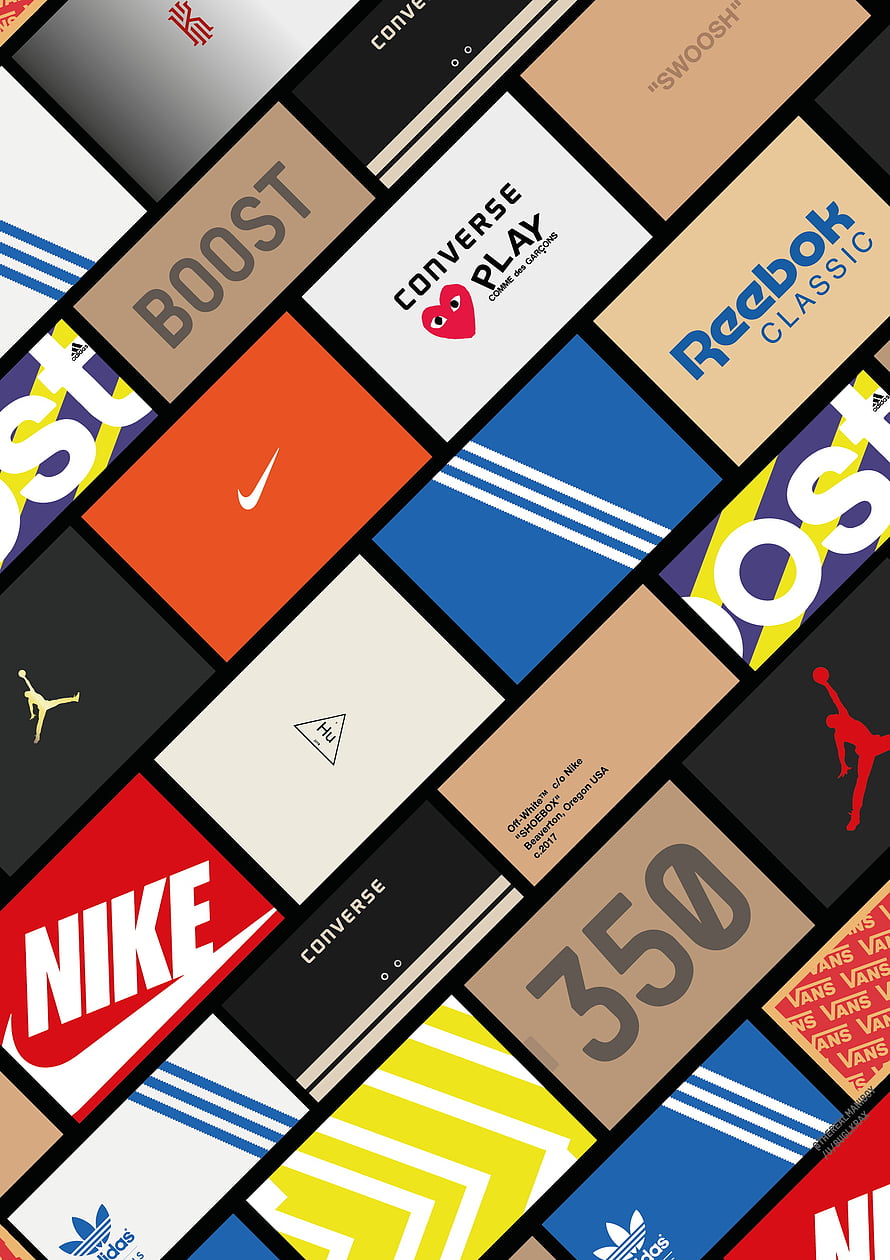 Sneaker Brand Logo Mosaic Featuring Nike, Adidas, Converse, Reebok, and Jordan HD phone wallpaper