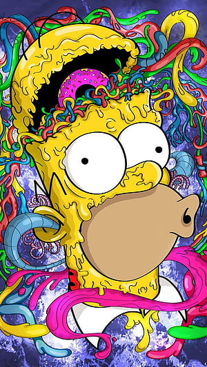 Homer Simpson Psychedelic Art with Exploding Head and Colorful Slime HD phone wallpaper