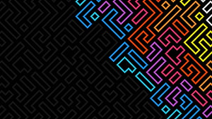 Colorful Neon Geometric Maze Pattern on Black Background HD wallpaper