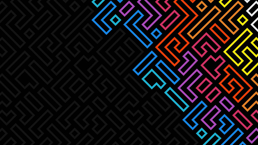 Colorful Neon Geometric Maze Pattern on Black Background HD wallpaper