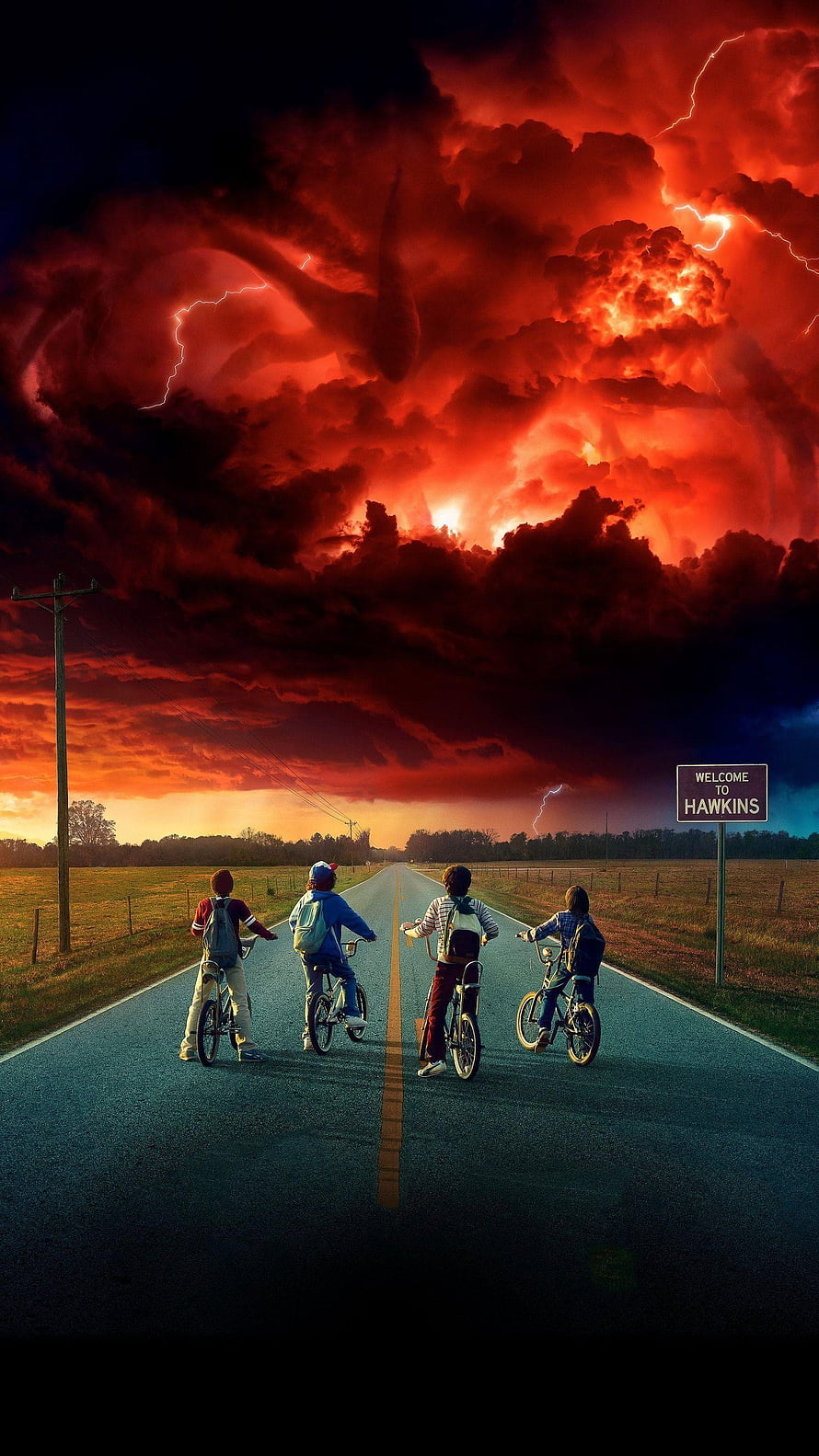 Stranger Things Kids on Bikes Facing Demogorgon Storm Hawkins HD phone wallpaper