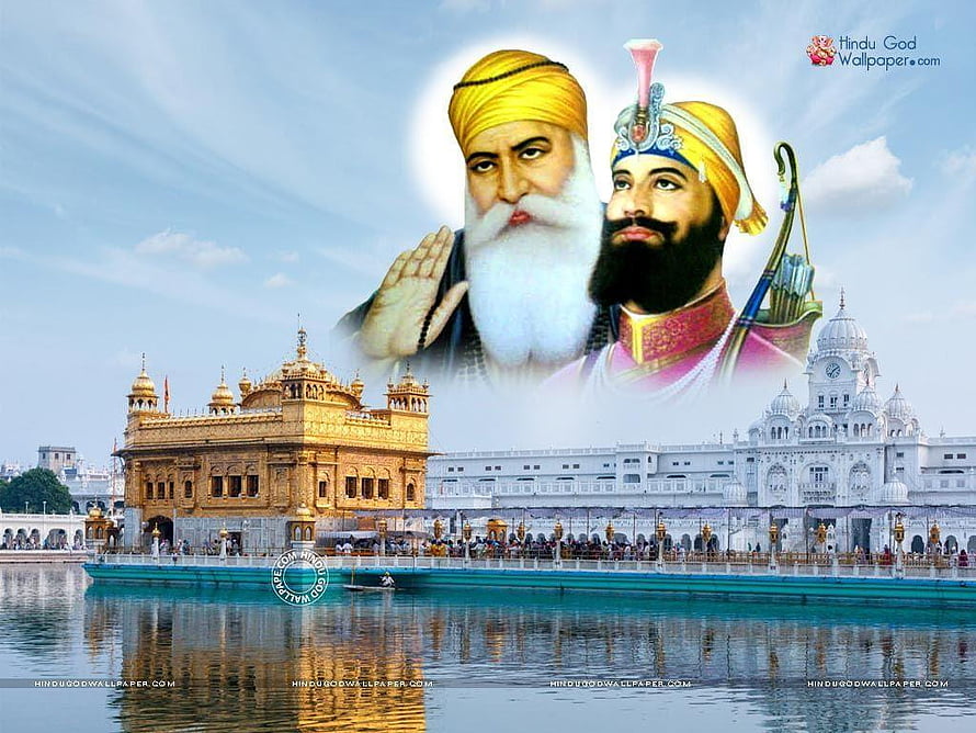 Guru Nanak Dev Ji and Guru Gobind Singh at the Golden Temple in Amritsar HD wallpaper