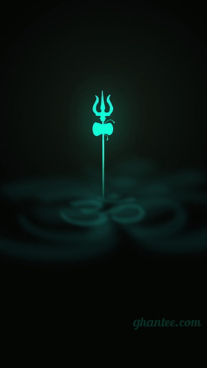 Glowing Trishul and Om Symbol on Dark Background HD phone wallpaper