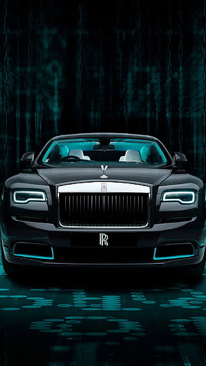 Rolls Royce Wraith Kryptos Front View with Cyan LED Accents in Dark Digital Setting HD phone wallpaper
