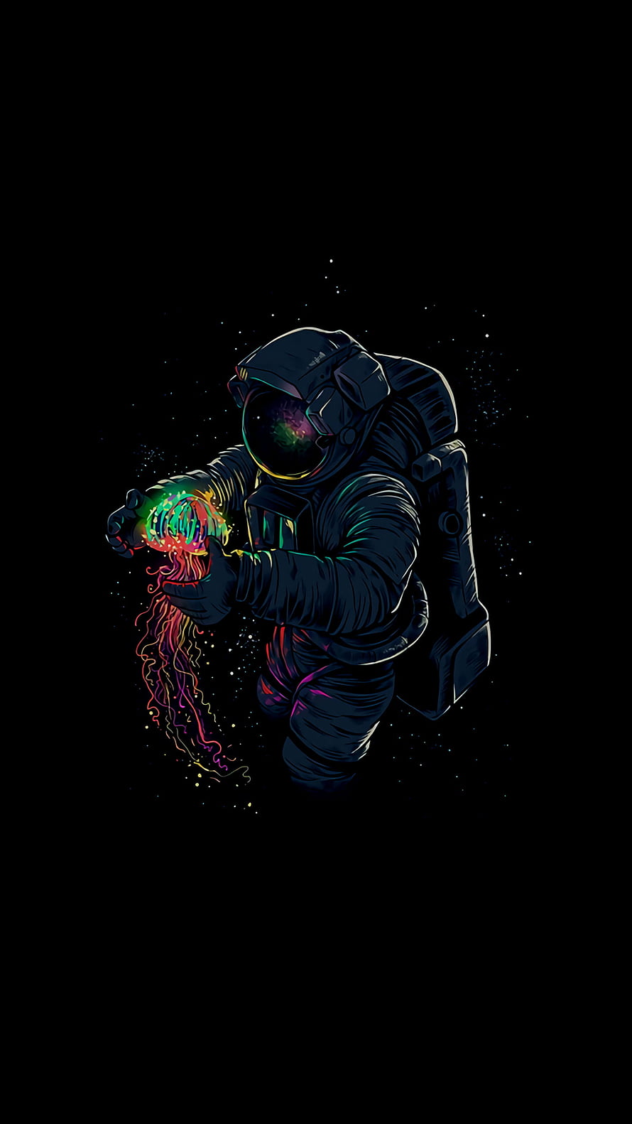 Astronaut Holding Glowing Jellyfish in Deep Space Digital Art HD phone wallpaper