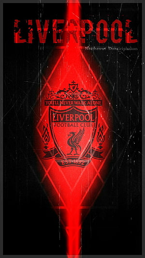 Liverpool FC Crest with You'll Never Walk Alone Motto on Dark Red Background HD phone wallpaper