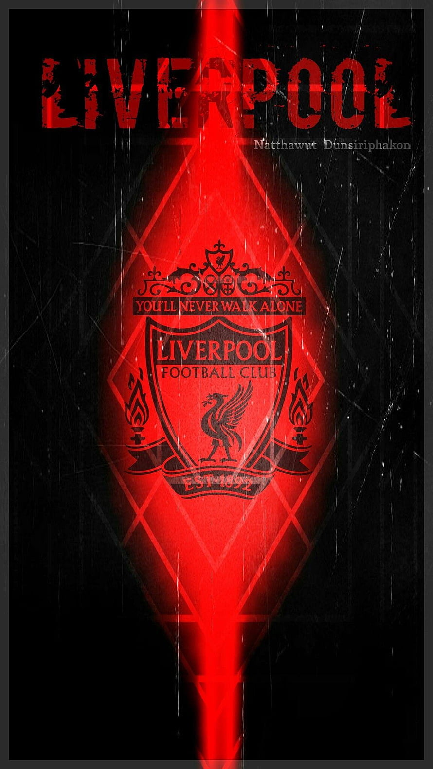 Liverpool FC Crest with You'll Never Walk Alone Motto on Dark Red Background HD phone wallpaper