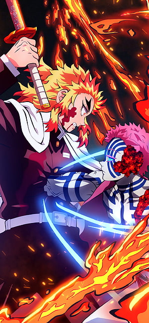 Kyojuro Rengoku vs Daki Demon Slayer Anime Battle Wallpaper HD phone wallpaper