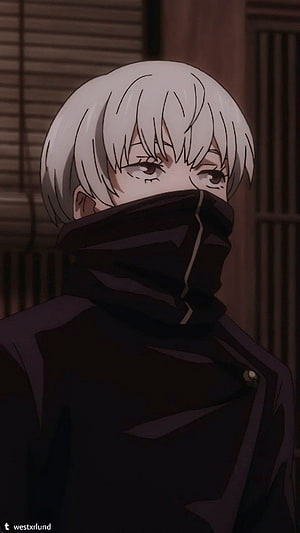 Yuki Tsukumo from Jujutsu Kaisen anime character portrait with white hair and black scarf HD phone wallpaper