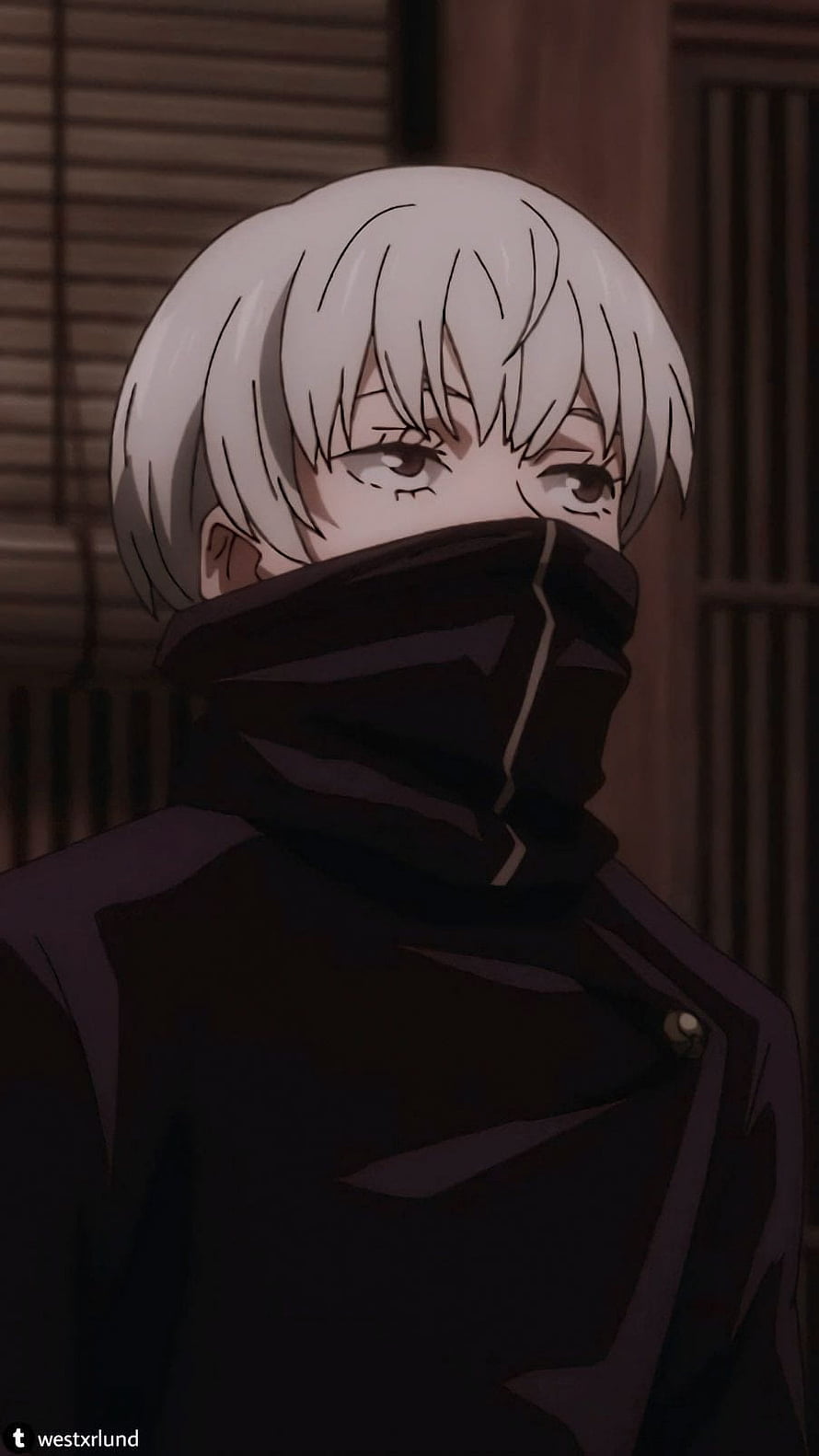 Yuki Tsukumo from Jujutsu Kaisen anime character portrait with white hair and black scarf HD phone wallpaper