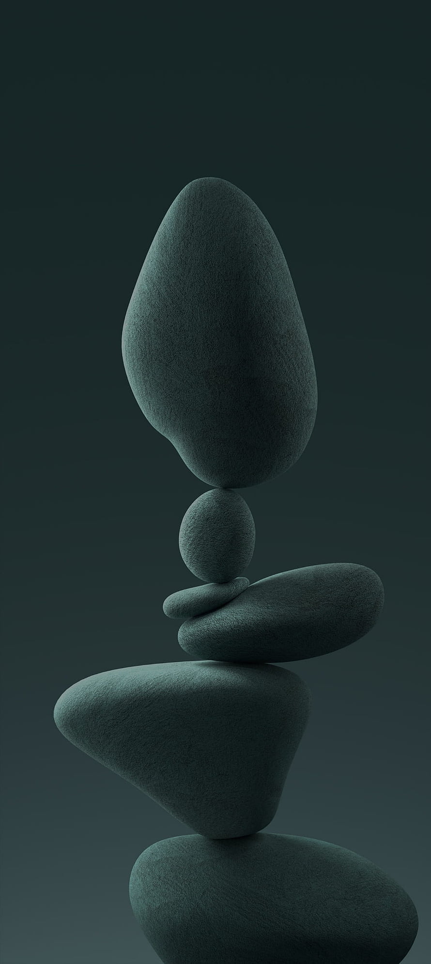 Minimalist Stacked Stones Balance Art Dark Teal Background HD phone wallpaper